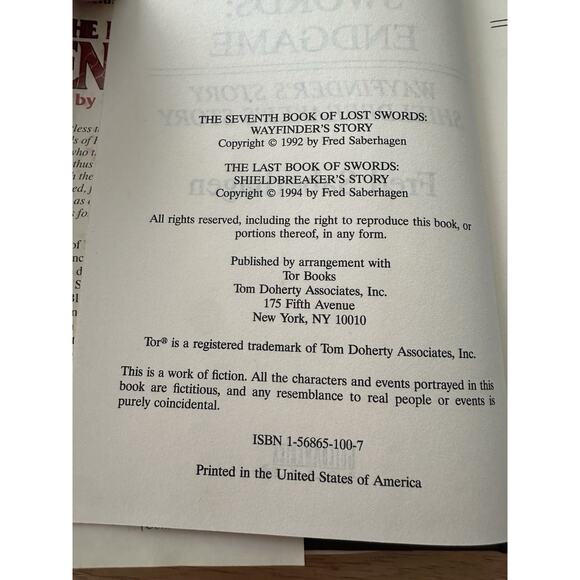 The Lost Swords Endgame, Fred Saberhagen, Tor Books, HB/DJ/ 1994 Novel VTG - Picture 2 of 12